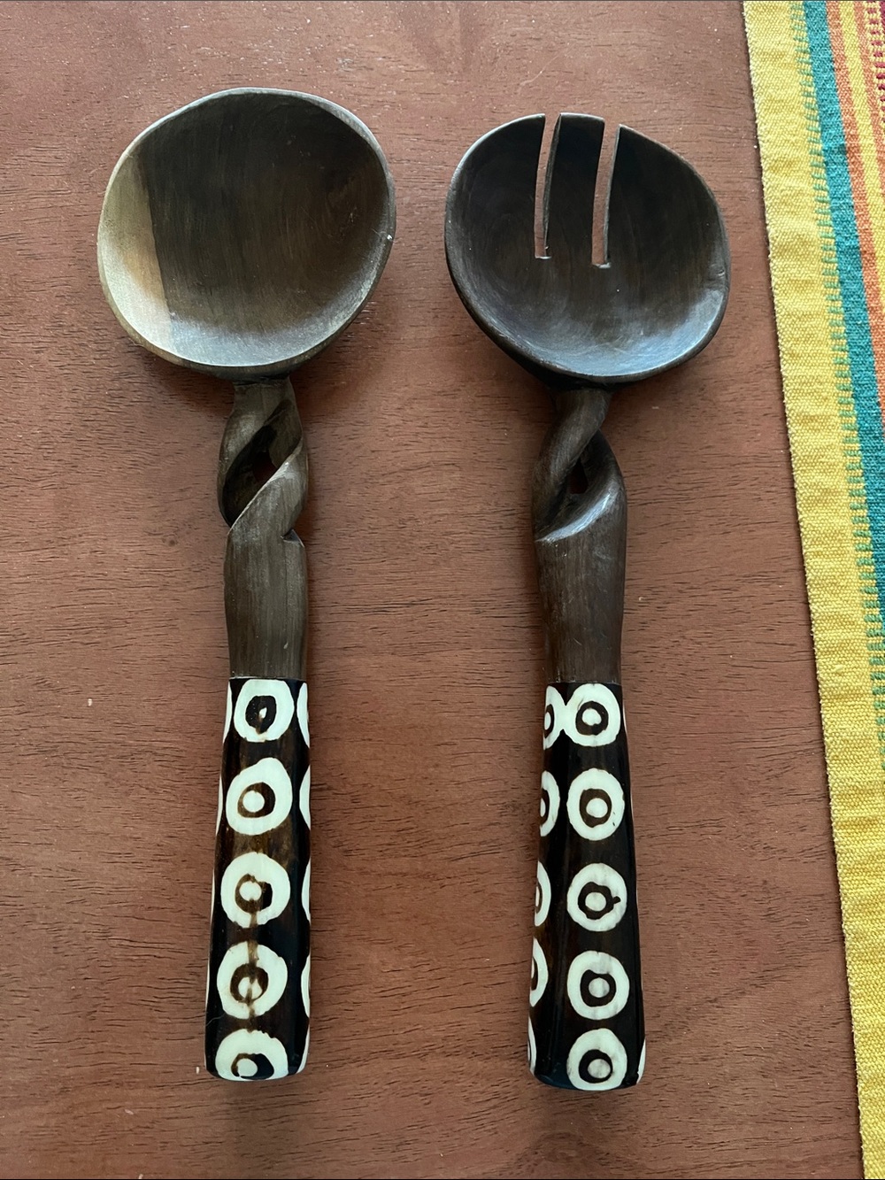 Wood & Cream Decorative Salad Serving Set - Made in Kenya